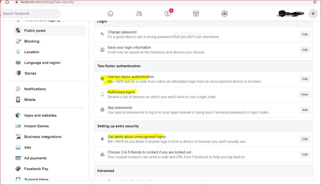 setari pagina Facebook